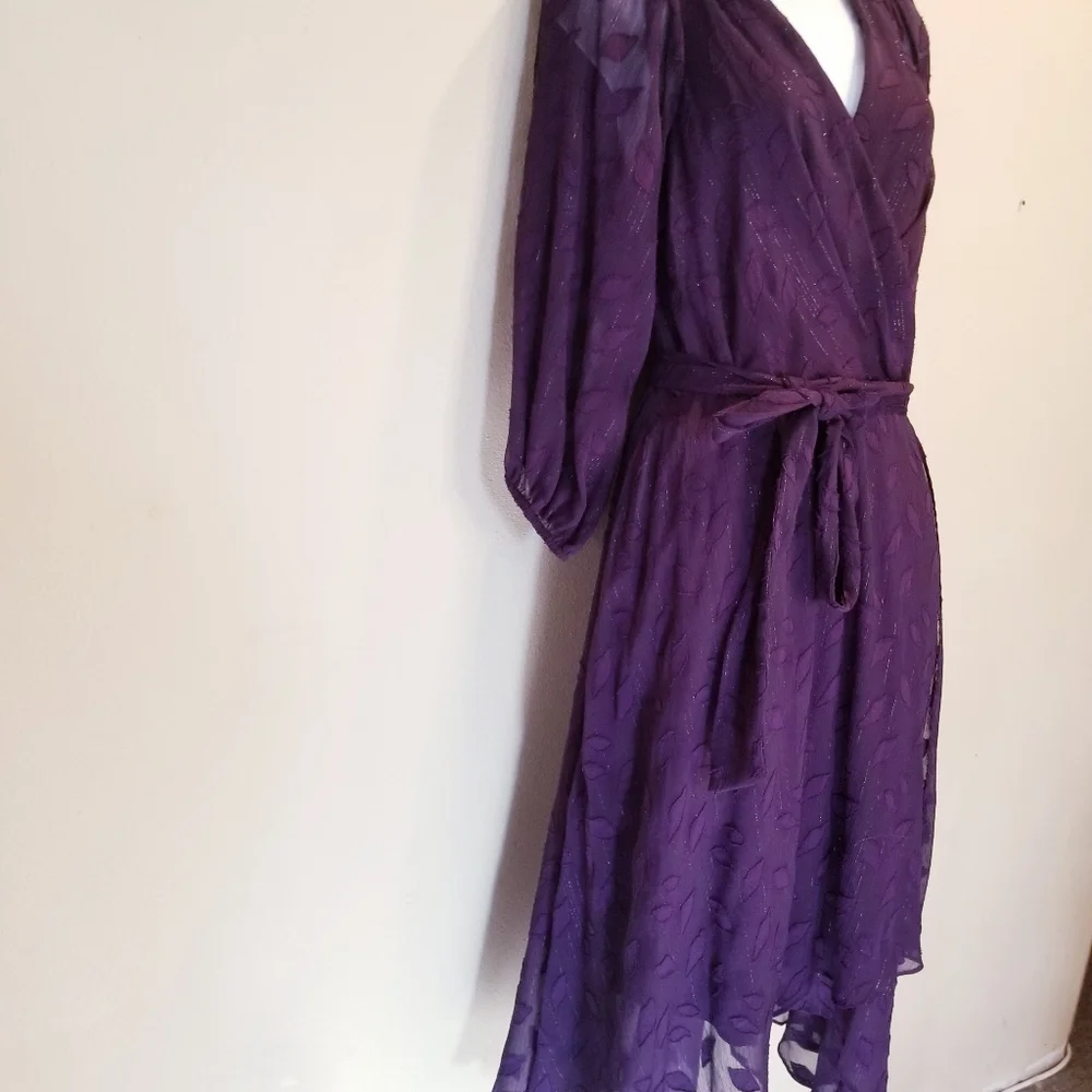 Nwt dkny purple balloon sleeves faux wrap dress_2